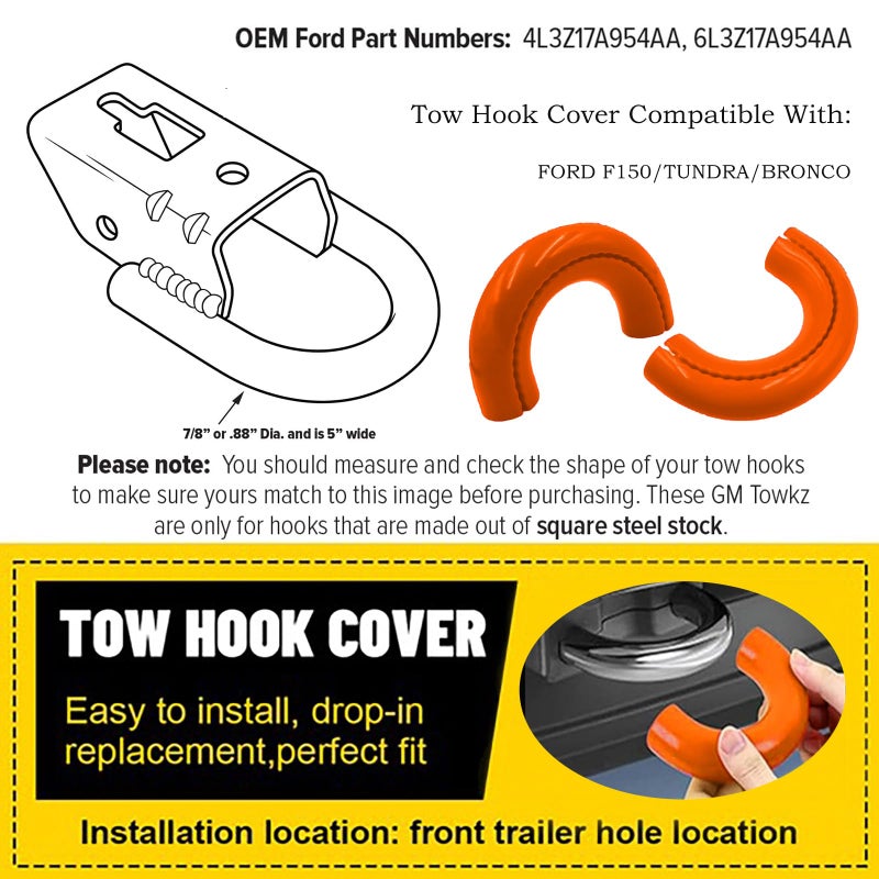 أغطية خطاف السحب المخصصة تناسب 2004-2024 Ford F150 2021-2024 Bronco Base/Big Bend/Outer Banks غطاء خطاف السحب متوافق مع ملحقات Toyota Tundra 2017-2021 (برتقالي ساطع) - Image 4
